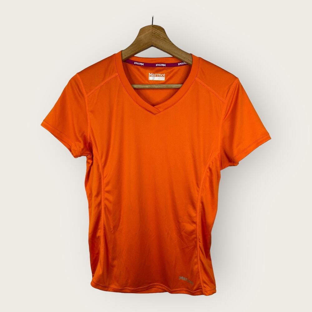 Marmot Women's Short Sleeve V-Neck Tee in Bright Orange